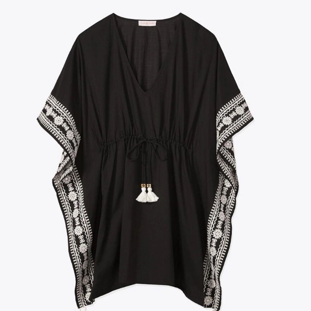 Tory Burch Black Embroidered Kaftan Cover-Up Dress M-L
